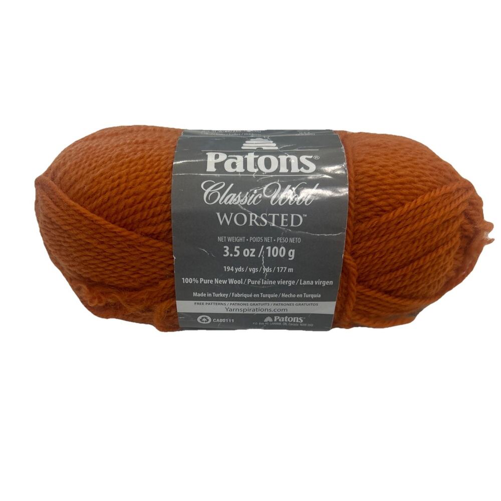 Vtg Patons CLASSIC WOOL WORSTED Yarn‎ PUMPKIN Wool 3.50oz/210yds Orange